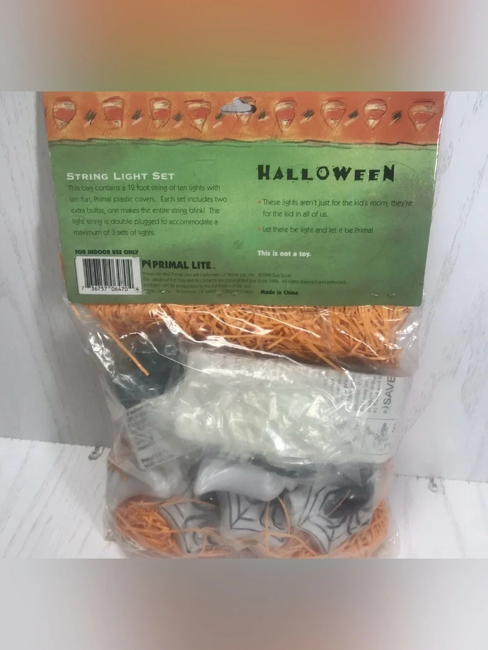 Vintage Primal Lite 10 Halloween BLOW MOLD Ghosts & Spiders String Lights